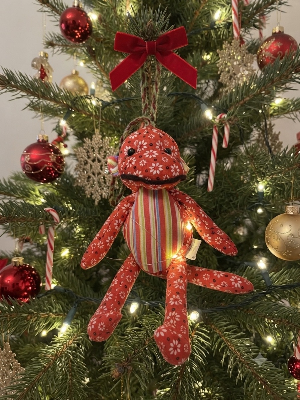 Christmas Red Plush Sock Monkey Ornament